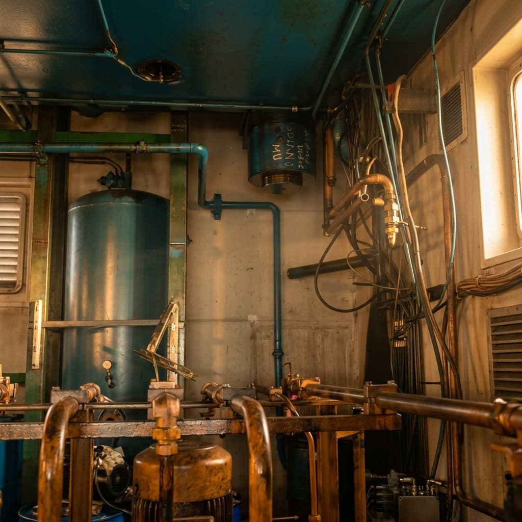 Instalacje rurowe w zapleczu technicznym hali produkcyjnej