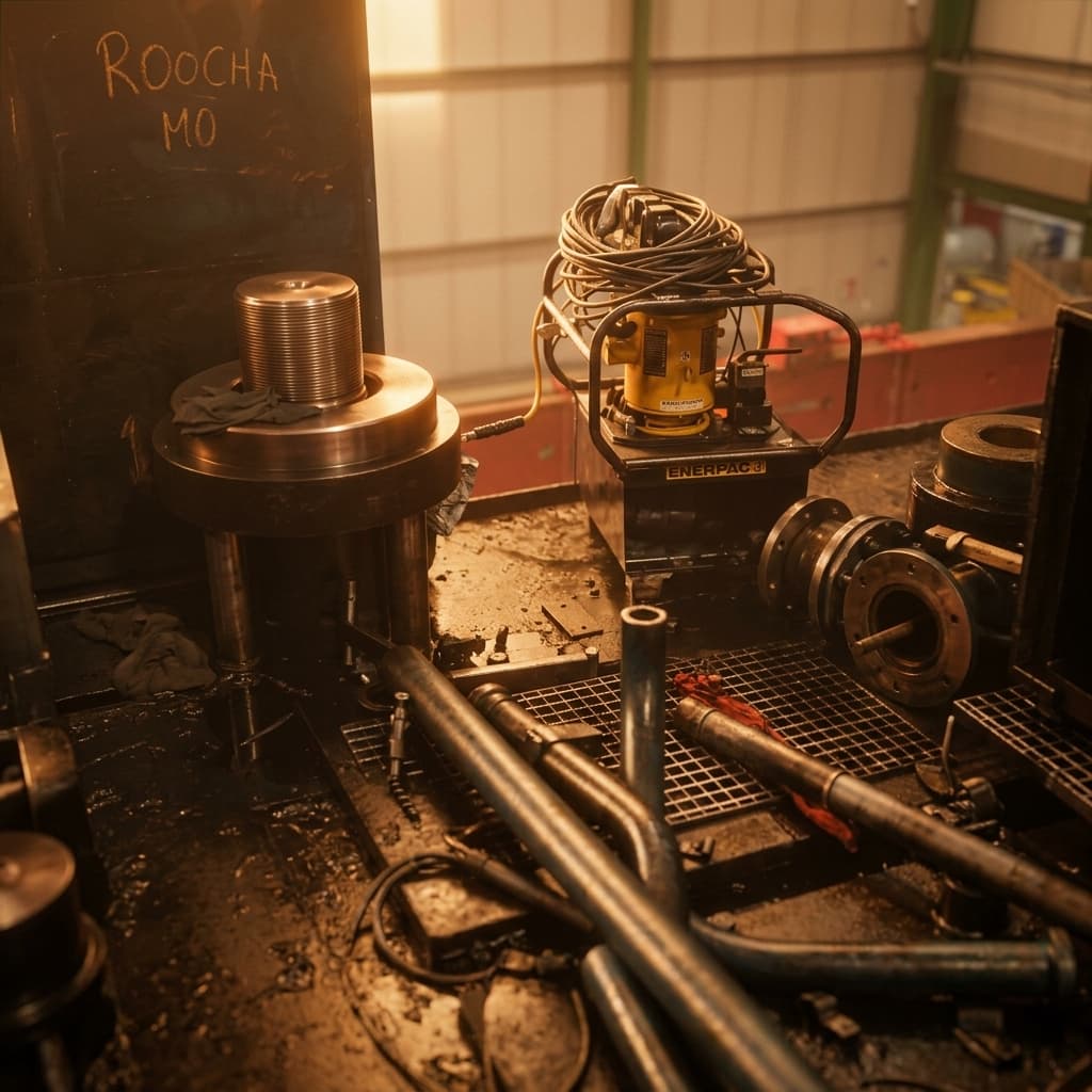 Service station with hydraulic pump and technical tooling